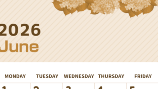 2026年6月縦型レトロな日曜始まり 季節の花イラストのかわいいA4無料セピア調カレンダー(2026-00610610)