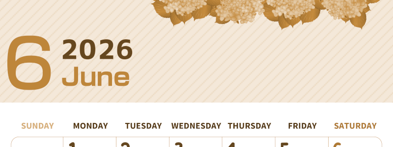 2026年6月縦型レトロな日曜始まり 季節の花イラストのかわいいA4無料セピア調カレンダー(2026-00610610)