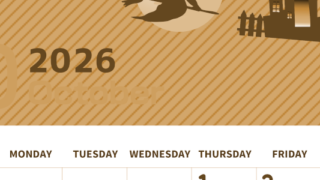 2026年10月縦型レトロな日曜始まり お屋敷イラストのかわいいA4無料セピア調カレンダー(2026-00611010)