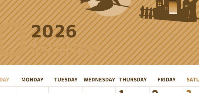 2026年10月縦型レトロな日曜始まり お屋敷イラストのかわいいA4無料セピア調カレンダー(2026-00611010)