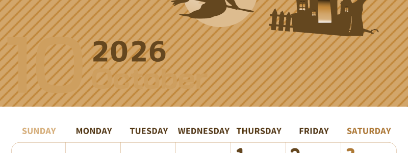 2026年10月縦型レトロな日曜始まり お屋敷イラストのかわいいA4無料セピア調カレンダー(2026-00611010)