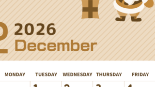 2026年12月縦型レトロな日曜始まり 行事イラストのかわいいA4無料セピア調カレンダー(2026-00611210)