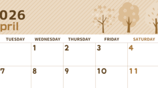 2026年4月横型レトロな月曜始まり 桜木イラストのかわいいA4無料セピア調カレンダー(2026-00610401)