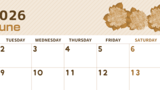 2026年6月横型レトロな月曜始まり 季節の花イラストのかわいいA4無料セピア調カレンダー(2026-00610601)