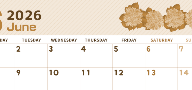 2026年6月横型レトロな月曜始まり 季節の花イラストのかわいいA4無料セピア調カレンダー(2026-00610601)