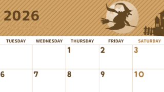 2026年10月横型レトロな月曜始まり お屋敷イラストのかわいいA4無料セピア調カレンダー(2026-00611001)