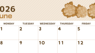 2026年6月横型レトロな日曜始まり 季節の花イラストのかわいいA4無料セピア調カレンダー(2026-00610600)