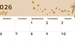 2026年7月横型レトロな日曜始まり 天の川イラストのかわいいA4無料セピア調カレンダー(2026-00610700)