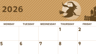 2026年10月横型レトロな日曜始まり お屋敷イラストのかわいいA4無料セピア調カレンダー(2026-00611000)