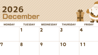 2026年12月横型レトロな日曜始まり 行事イラストのかわいいA4無料セピア調カレンダー(2026-00611200)