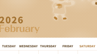 2026年2月縦型レトロな月曜始まり 子供たちがかわいいイラストA4無料セピア調カレンダー(2026-00620211)