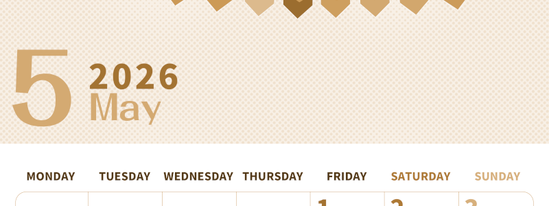 2026年5月縦型レトロな月曜始まり 旗のイラストのかわいいA4無料セピア調カレンダー(2026-00620511)