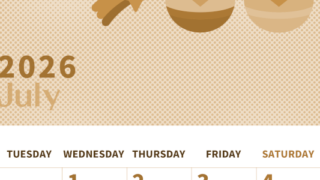 2026年7月縦型レトロな月曜始まり 季節の行事のかわいいイラストA4無料セピア調カレンダー(2026-00620711)