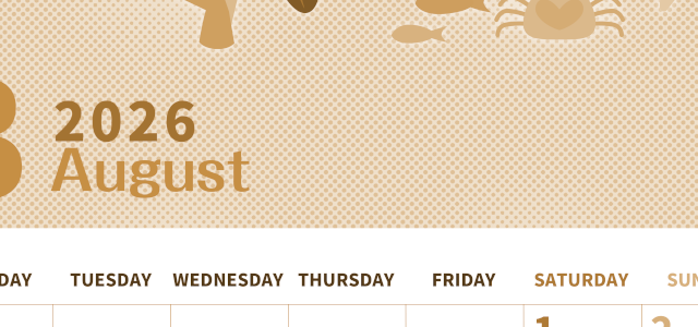 2026年8月縦型レトロな月曜始まり 水族館イラストのかわいいA4無料セピア調カレンダー(2026-00620811)