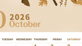 2026年10月縦型レトロな月曜始まり 秋のイラストがかわいいA4無料セピア調カレンダー(2026-00621011)