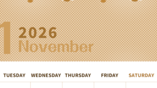 2026年11月縦型レトロな月曜始まり 招き猫イラストのかわいいA4無料セピア調カレンダー(2026-00621111)