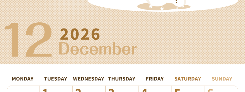 2026年12月縦型レトロな月曜始まり 雪景色イラストのかわいいA4無料セピア調カレンダー(2026-00621211)