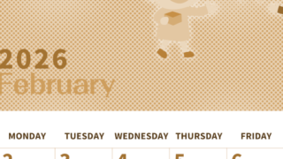 2026年2月縦型レトロな日曜始まり 子供たちがかわいいイラストA4無料セピア調カレンダー(2026-00620210)