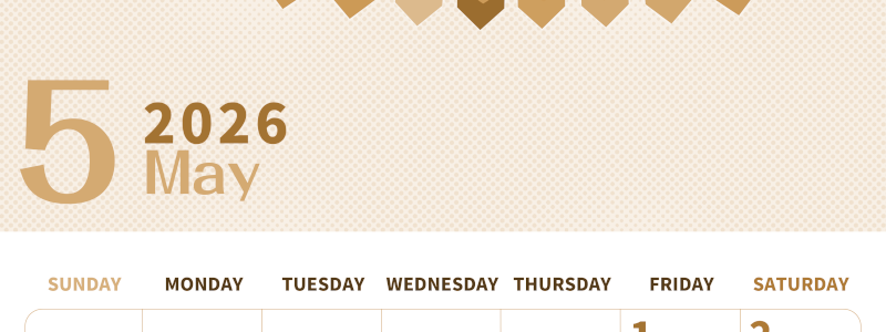 2026年5月縦型レトロな日曜始まり 旗のイラストのかわいいA4無料セピア調カレンダー(2026-00620510)