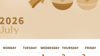 2026年7月縦型レトロな日曜始まり 季節の行事のかわいいイラストA4無料セピア調カレンダー(2026-00620710)