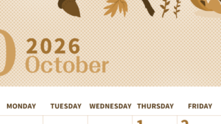 2026年10月縦型レトロな日曜始まり 秋のイラストがかわいいA4無料セピア調カレンダー(2026-00621010)
