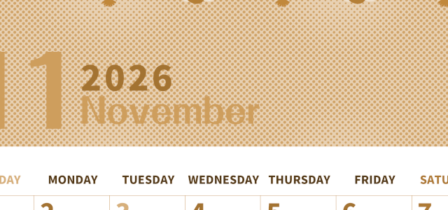 2026年11月縦型レトロな日曜始まり 招き猫イラストのかわいいA4無料セピア調カレンダー(2026-00621110)