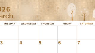 2026年3月横型レトロな月曜始まり 桜の木イラストのかわいいA4無料セピア調カレンダー(2026-00620301)