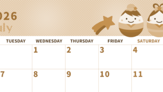 2026年7月横型レトロな月曜始まり 季節の行事のかわいいイラストA4無料セピア調カレンダー(2026-00620701)