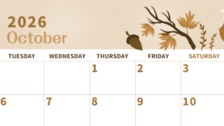 2026年10月横型レトロな月曜始まり 秋のイラストがかわいいA4無料セピア調カレンダー(2026-00621001)