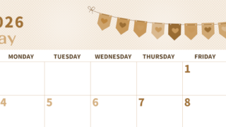 2026年5月横型レトロな日曜始まり 旗のイラストのかわいいA4無料セピア調カレンダー(2026-00620500)