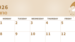 2026年6月横型レトロな日曜始まり 雨雲イラストのかわいいA4無料セピア調カレンダー(2026-00620600)