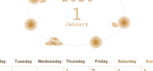 2026年1月縦型レトロな月曜始まり 花々のイラストのかわいいA4無料セピア調カレンダー(2026-00630111)