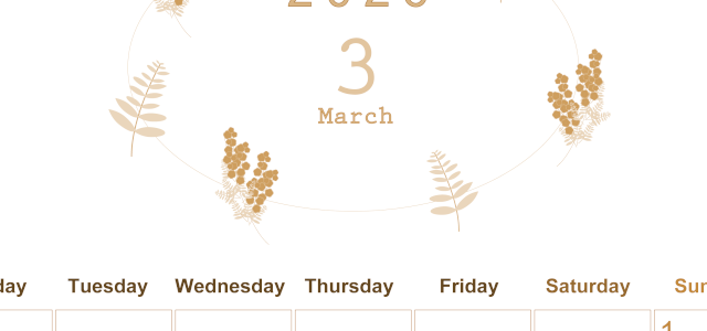 2026年3月縦型レトロな月曜始まり フラワーイラストのかわいいA4無料セピア調カレンダー(2026-00630311)