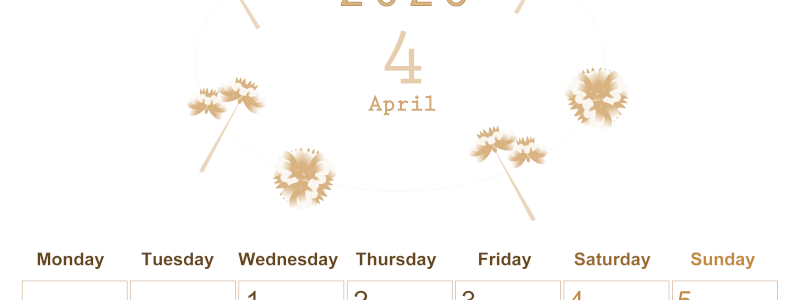 2026年4月縦型レトロな月曜始まり 牡丹桜イラストのかわいいA4無料セピア調カレンダー(2026-00630411)