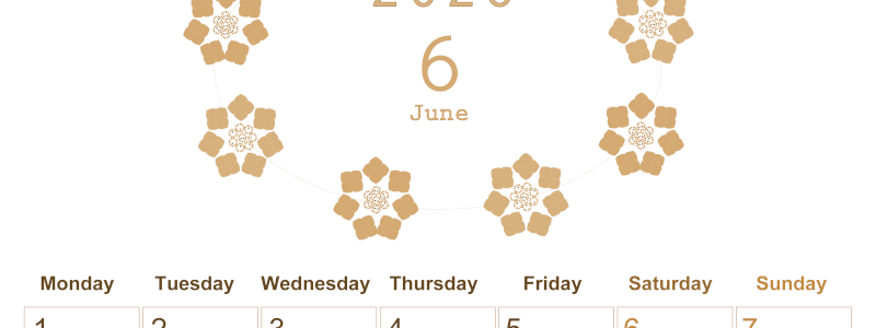 2026年6月縦型レトロな月曜始まり あじさいイラストのかわいいA4無料セピア調カレンダー(2026-00630611)