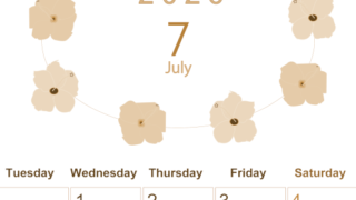 2026年7月縦型レトロな月曜始まり 花のイラストがかわいいA4無料セピア調カレンダー(2026-00630711)