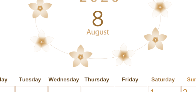 2026年8月縦型レトロな月曜始まり プルメリアがかわいいイラストA4無料セピア調カレンダー(2026-00630811)