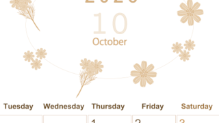 2026年10月縦型レトロな月曜始まり 花イラストのかわいいA4無料セピア調カレンダー(2026-00631011)