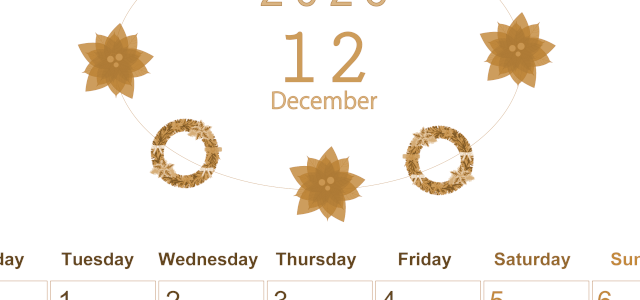 2026年12月縦型レトロな月曜始まり ポインセチアがかわいいイラストA4無料セピア調カレンダー(2026-00631211)