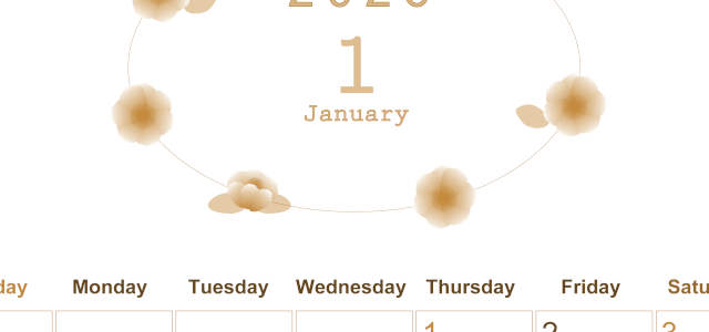 2026年1月縦型レトロな日曜始まり 花イラストのかわいいA4無料セピア調カレンダー(2026-00630110)