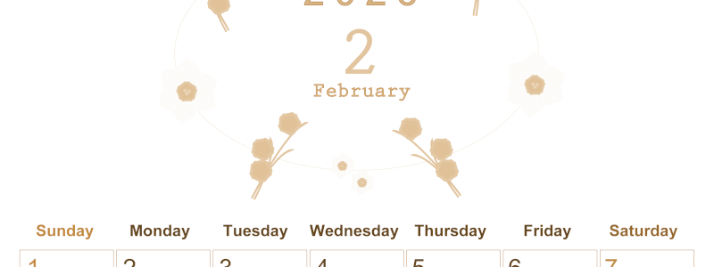 2026年2月縦型レトロな日曜始まり 草花がかわいいイラストA4無料セピア調カレンダー(2026-00630210)