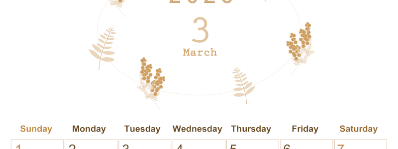 2026年3月縦型レトロな日曜始まり フラワーイラストのかわいいA4無料セピア調カレンダー(2026-00630310)