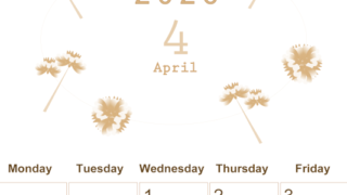 2026年4月縦型レトロな日曜始まり 牡丹桜イラストのかわいいA4無料セピア調カレンダー(2026-00630410)