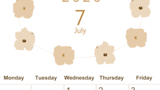 2026年7月縦型レトロな日曜始まり 花のイラストがかわいいA4無料セピア調カレンダー(2026-00630710)