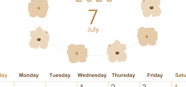 2026年7月縦型レトロな日曜始まり 花のイラストがかわいいA4無料セピア調カレンダー(2026-00630710)