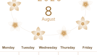 2026年8月縦型レトロな日曜始まり プルメリアがかわいいイラストA4無料セピア調カレンダー(2026-00630810)