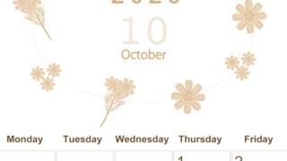 2026年10月縦型レトロな日曜始まり 花イラストのかわいいA4無料セピア調カレンダー(2026-00631010)