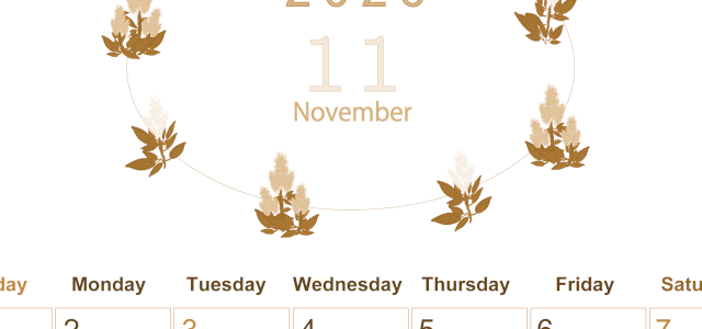 2026年11月縦型レトロな日曜始まり 花イラストのかわいいA4無料セピア調カレンダー(2026-00631110)