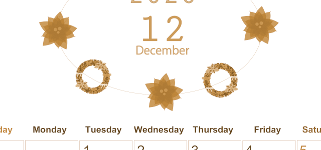 2026年12月縦型レトロな日曜始まり ポインセチアがかわいいイラストA4無料セピア調カレンダー(2026-00631210)