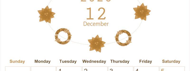 2026年12月縦型レトロな日曜始まり ポインセチアがかわいいイラストA4無料セピア調カレンダー(2026-00631210)